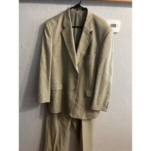 Stafford Suit Blazer 44R Greenish Tan Plaid Pants 39 Inseam 29 Inches